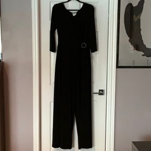 Andre Oliver Black Jumpsuit w/wooden Circle Tie